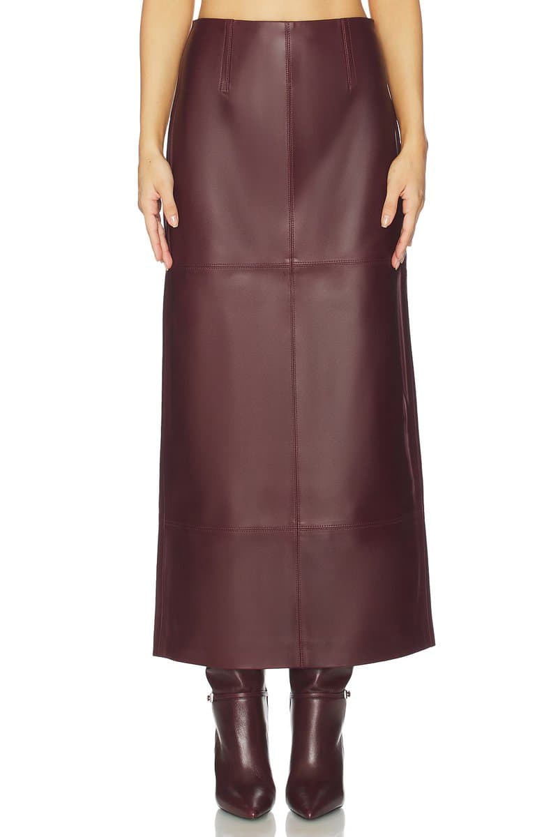 revolve Revolve Elegant Leather Midi Skirt in Oxblood