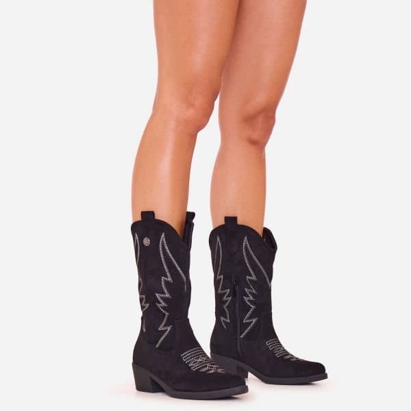 EGO EGO Western Cowboy Boot with Embroidery in Black