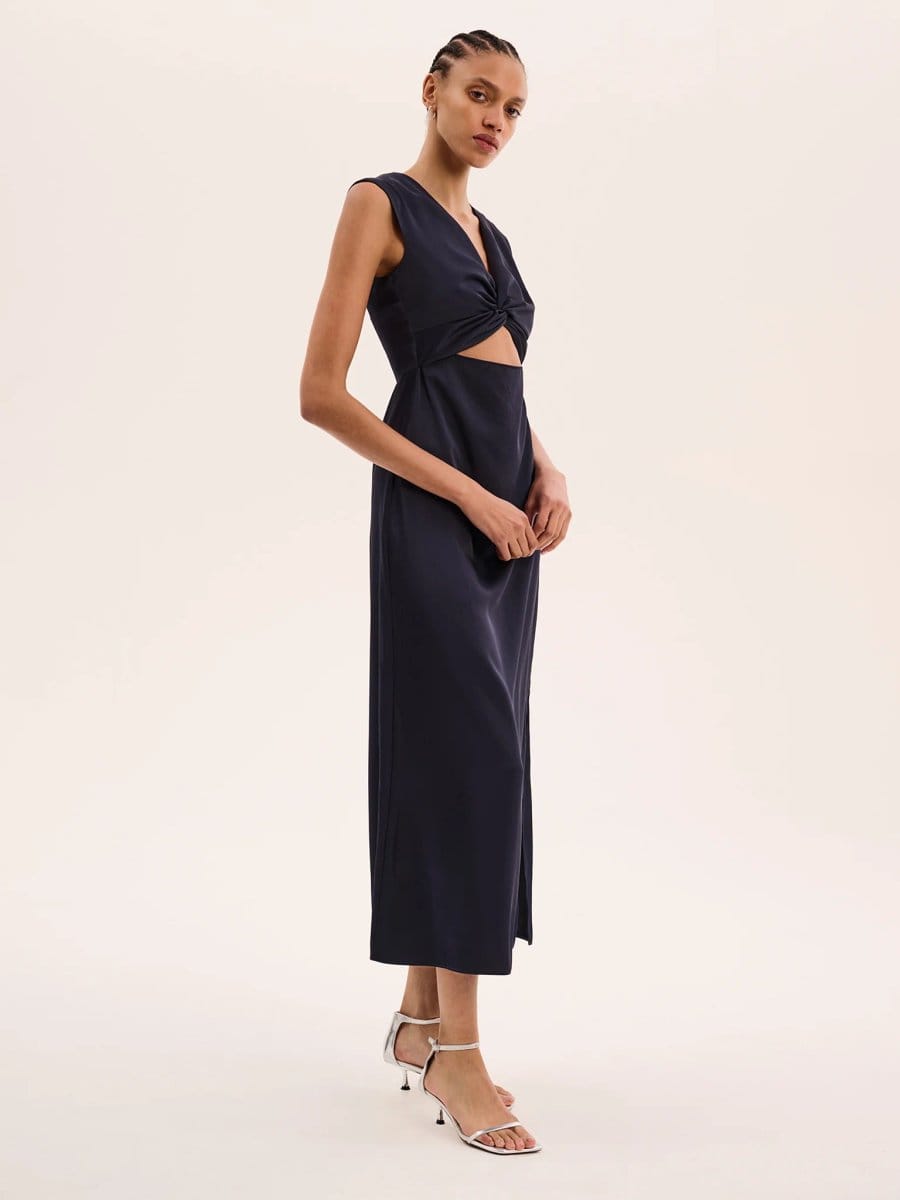 OMNES Marin Twist Front Dress in Navy - 4