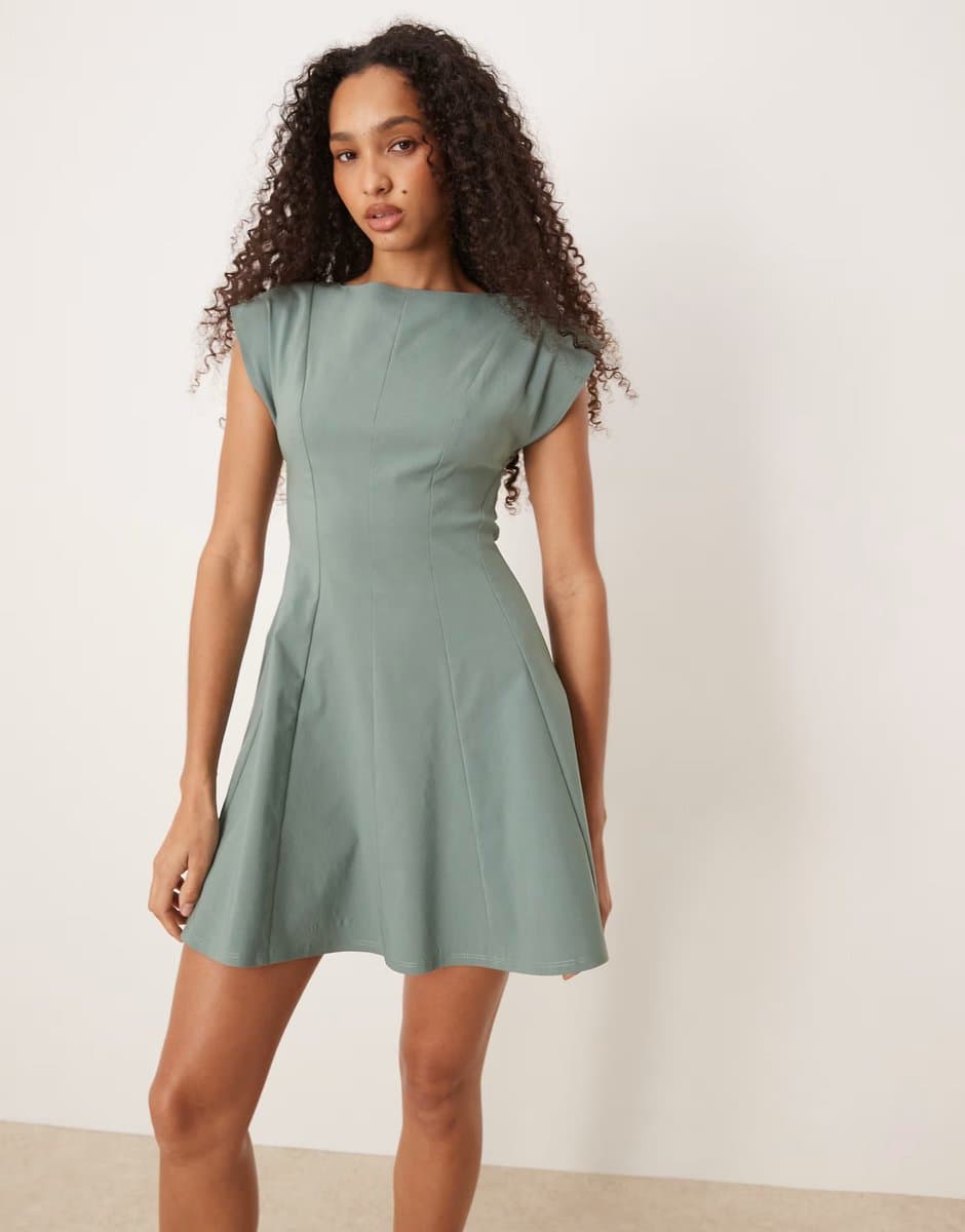 ASOS ASOS DESIGN slash neck skater mini dress in sage
