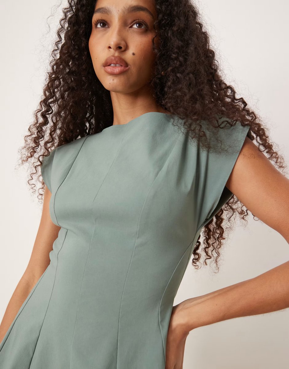 ASOS ASOS DESIGN slash neck skater mini dress in sage - 4