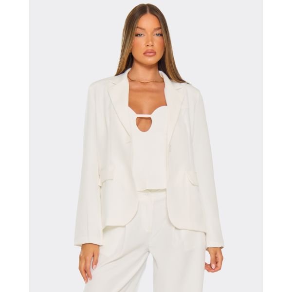 EGO Long Sleeve Pocket Detail Oversized Blazer In White, Women's Size UK 6 - 2