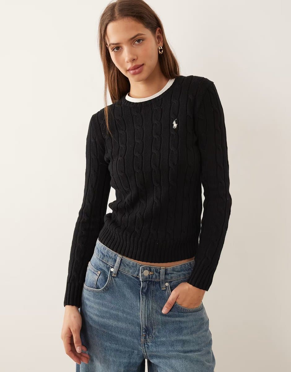 ASOS Polo Ralph Lauren Julianna icon logo cotton cable knit jumper in polo black