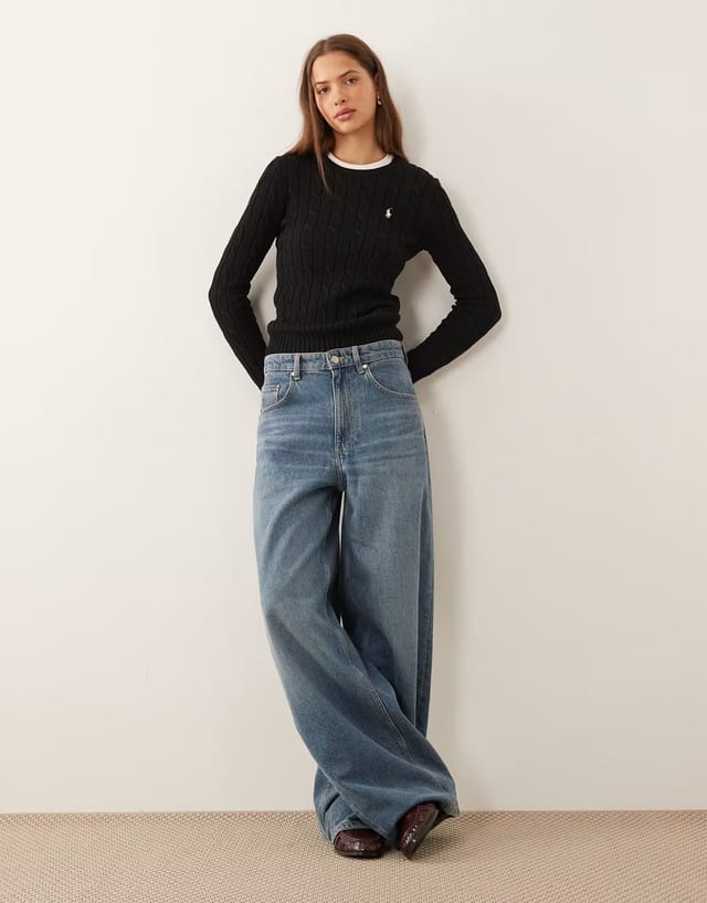 ASOS Polo Ralph Lauren Julianna icon logo cotton cable knit jumper in polo black - 2