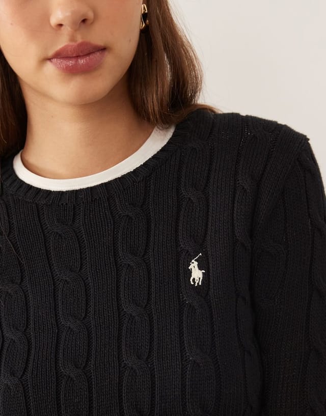 ASOS Polo Ralph Lauren Julianna icon logo cotton cable knit jumper in polo black - 3