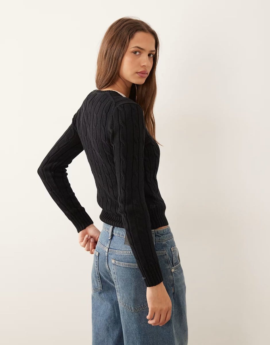 ASOS Polo Ralph Lauren Julianna icon logo cotton cable knit jumper in polo black - 4
