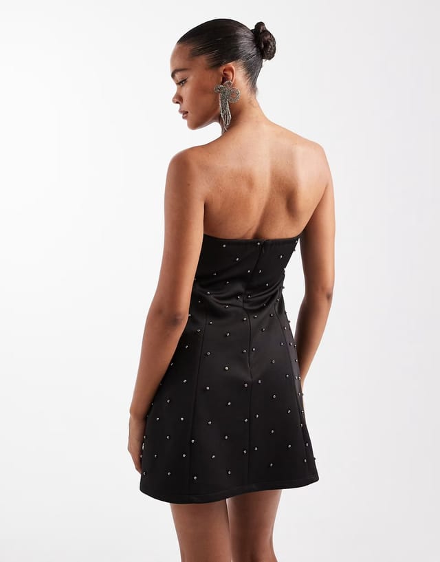 ASOS ASOS DESIGN embellished bandeau studded mini dress in black - 3