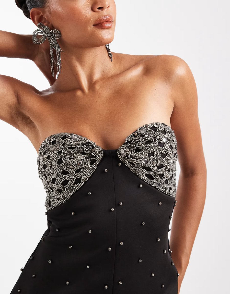 ASOS ASOS DESIGN embellished bandeau studded mini dress in black - 4