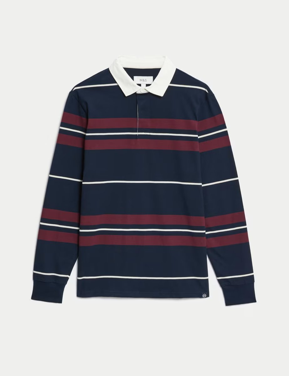 Marks & Spencer M&S Pure Cotton Striped Rugby Shirt Navy Mix - 2