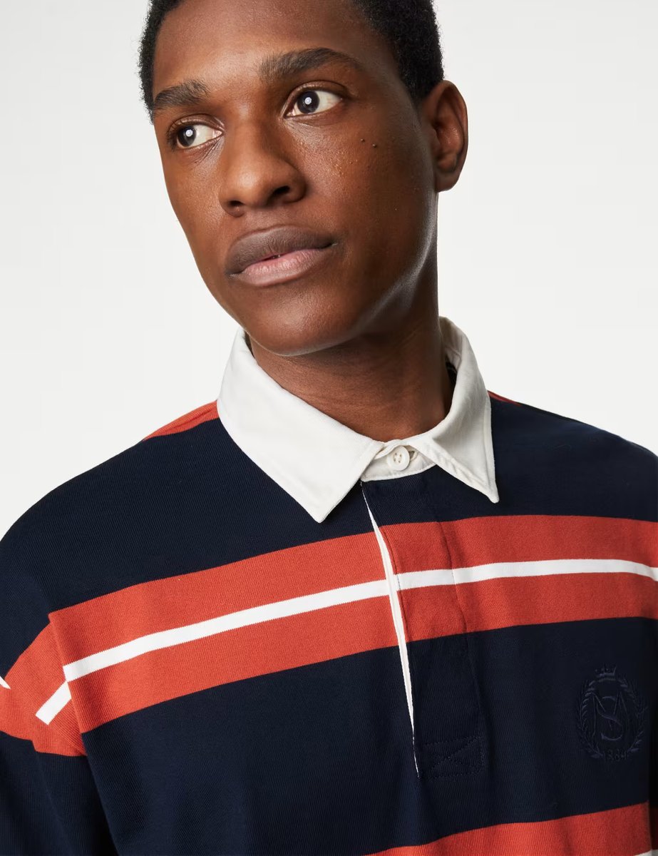 Marks & Spencer M&S Pure Cotton Striped Rugby Shirt Navy Mix - 4