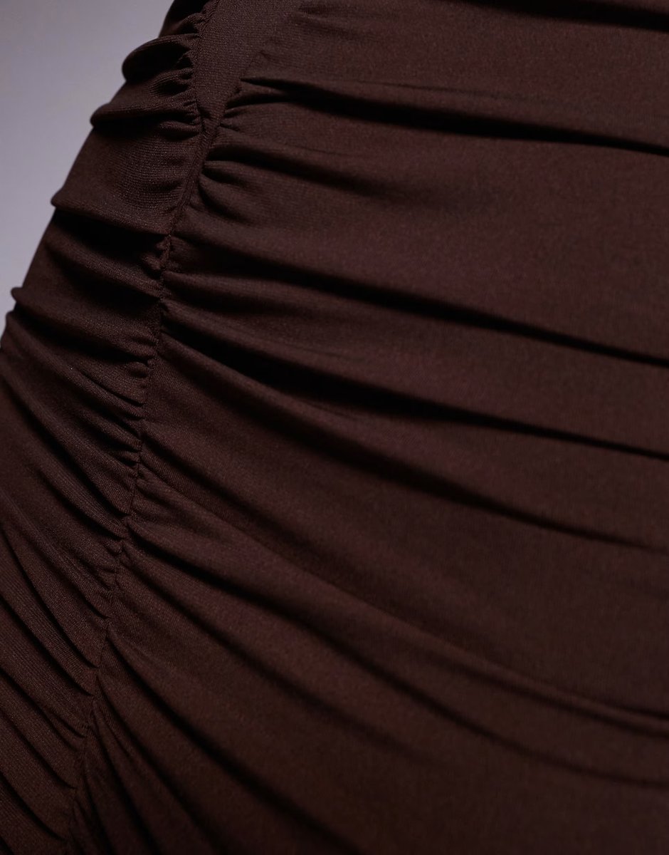 ASOS Ruched & Ready sculpting ruched detail bodycon maxi dress in chocolate - 3