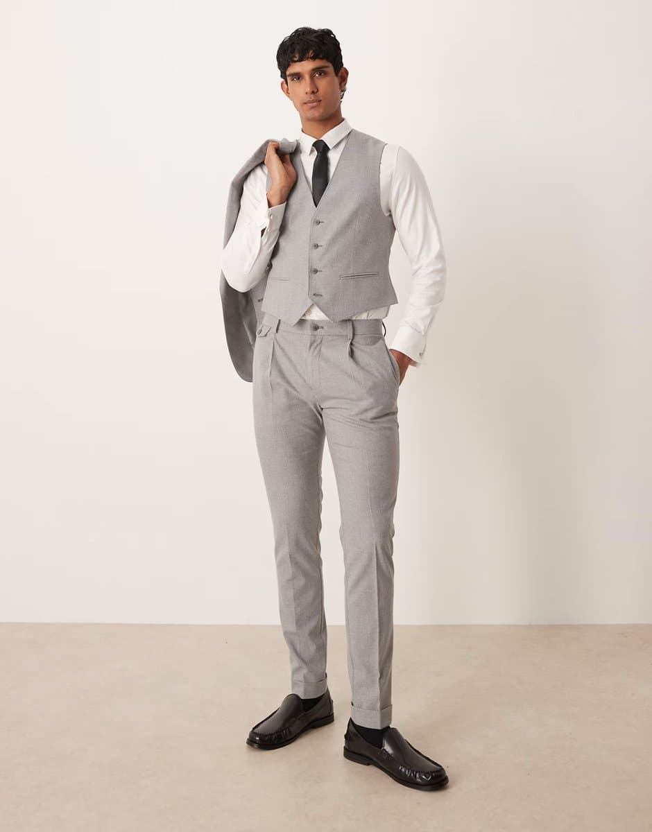 ASOS ASOS DESIGN skinny suit trouser in grey herringbone flannel