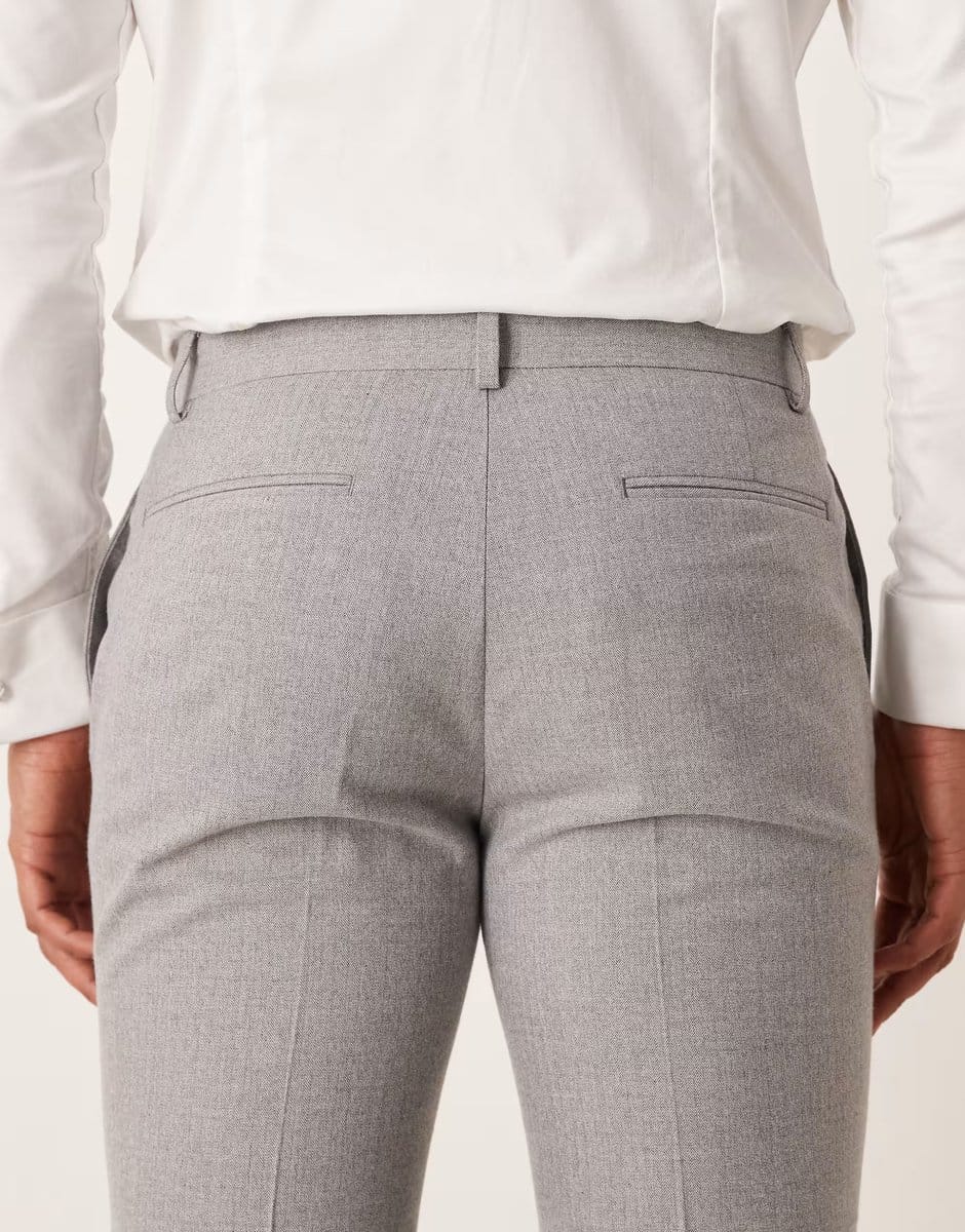ASOS ASOS DESIGN skinny suit trouser in grey herringbone flannel - 4
