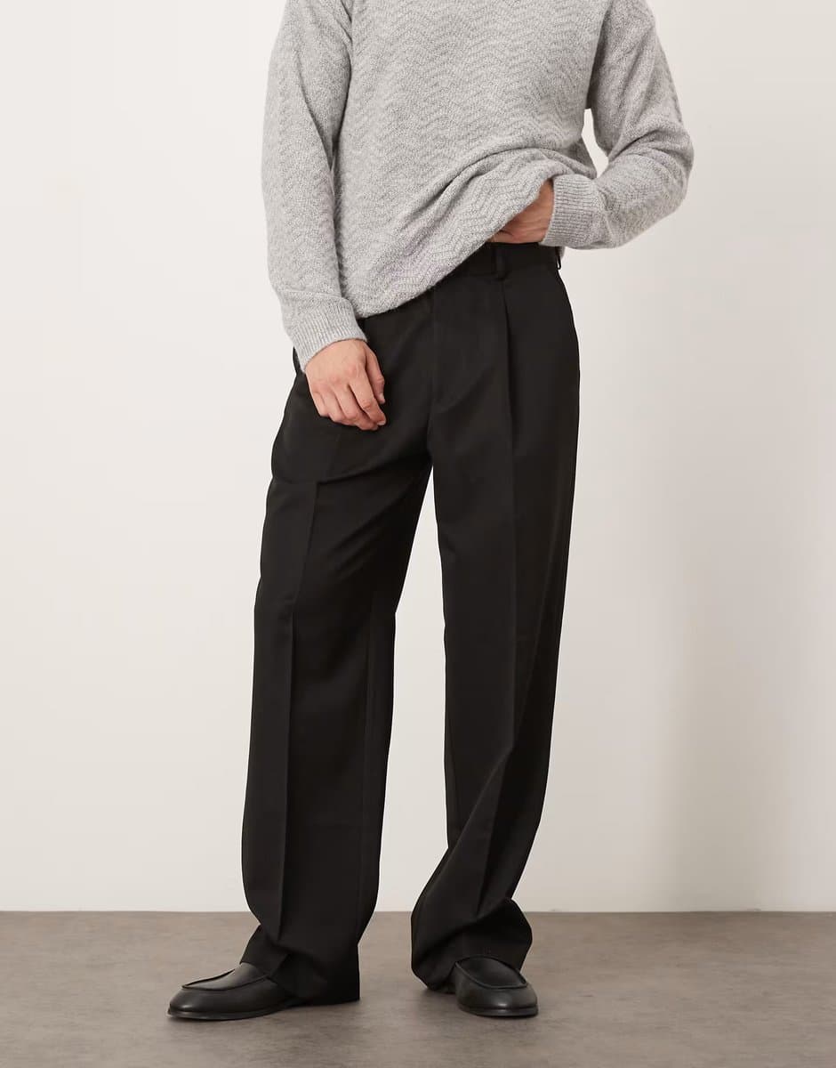 ASOS ASOS DESIGN smart pleated wide leg trousers in black
