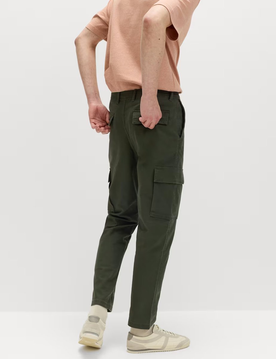 Marks & Spencer M&S Tapered Fit Stretch Cargo Trousers Dark Khaki - 4