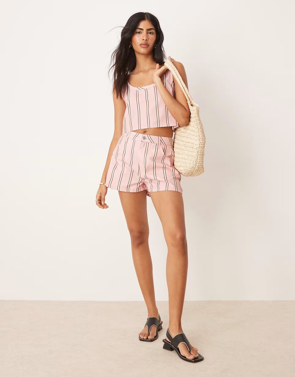 ASOS ASOS DESIGN denim cropped vest top in stripe co-ord - 2