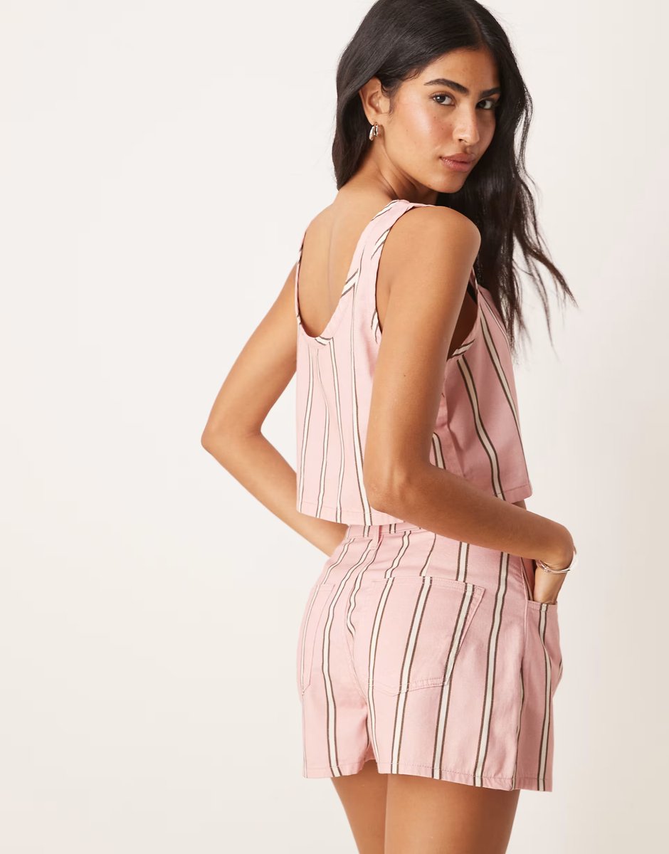 ASOS ASOS DESIGN denim cropped vest top in stripe co-ord - 3