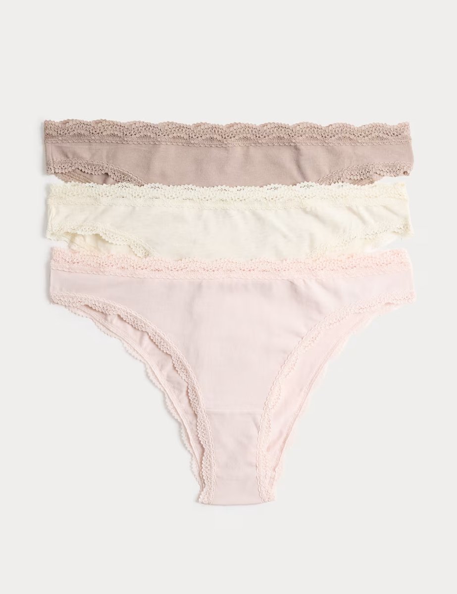 Marks & Spencer M&S 3 Pack Cotton Rich Brazilian Knickers Oatmeal Mix - 1