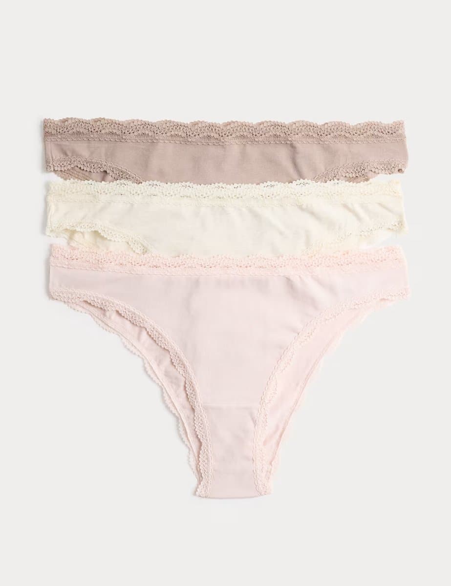 Marks & Spencer M&S 3 Pack Cotton Rich Brazilian Knickers Oatmeal Mix