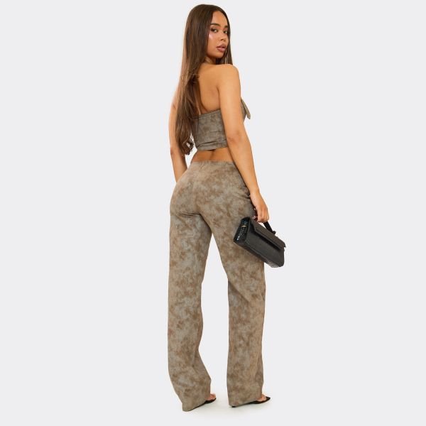 EGO Low Rise Straight Leg Trousers In Grey Acid Print, Women's Size UK 6 - 2