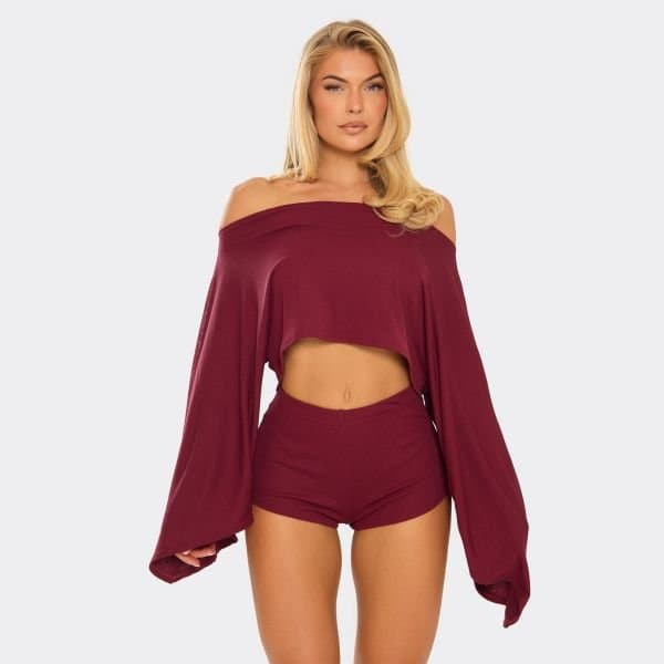 EGO EGO Long Sleeve Cape Top in Burgundy