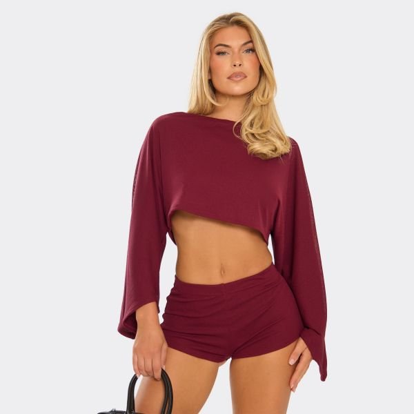 EGO Long Sleeve Cape Top In Burgundy, Women's Size UK 6 - 2