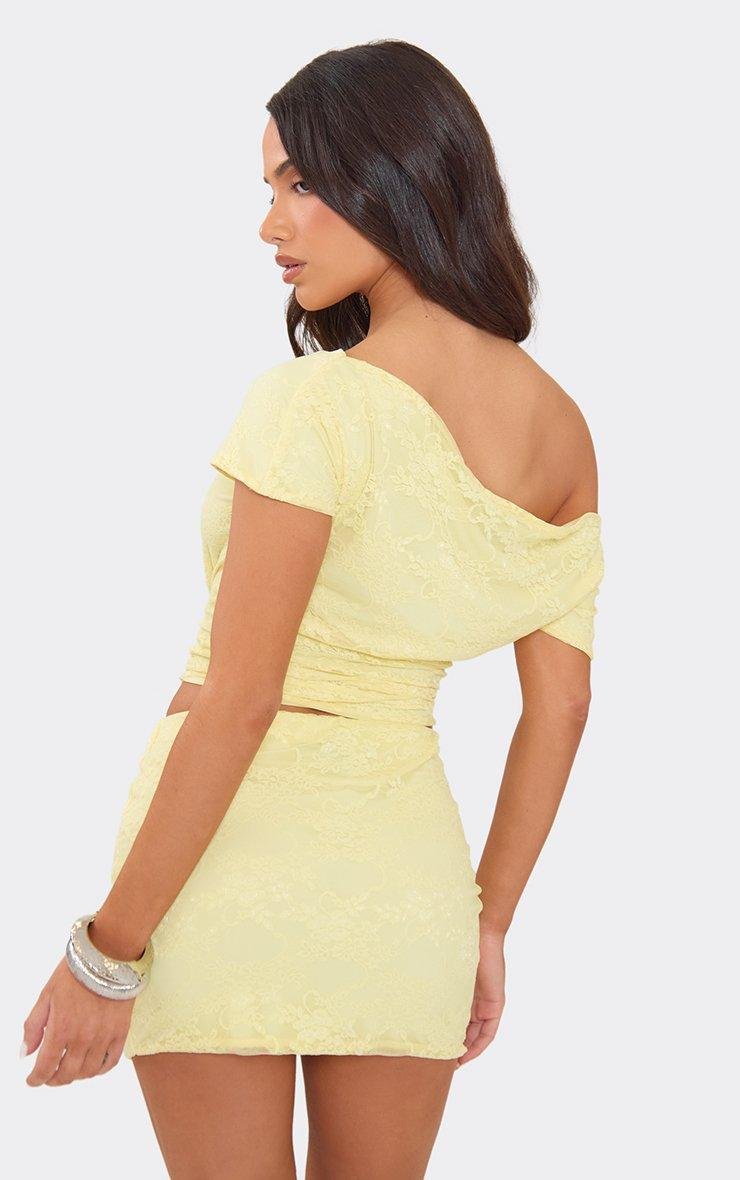 EGO One Shoulder Asymmetric Top In Lemon Yellow Lace, Women's Size UK 6 - 2
