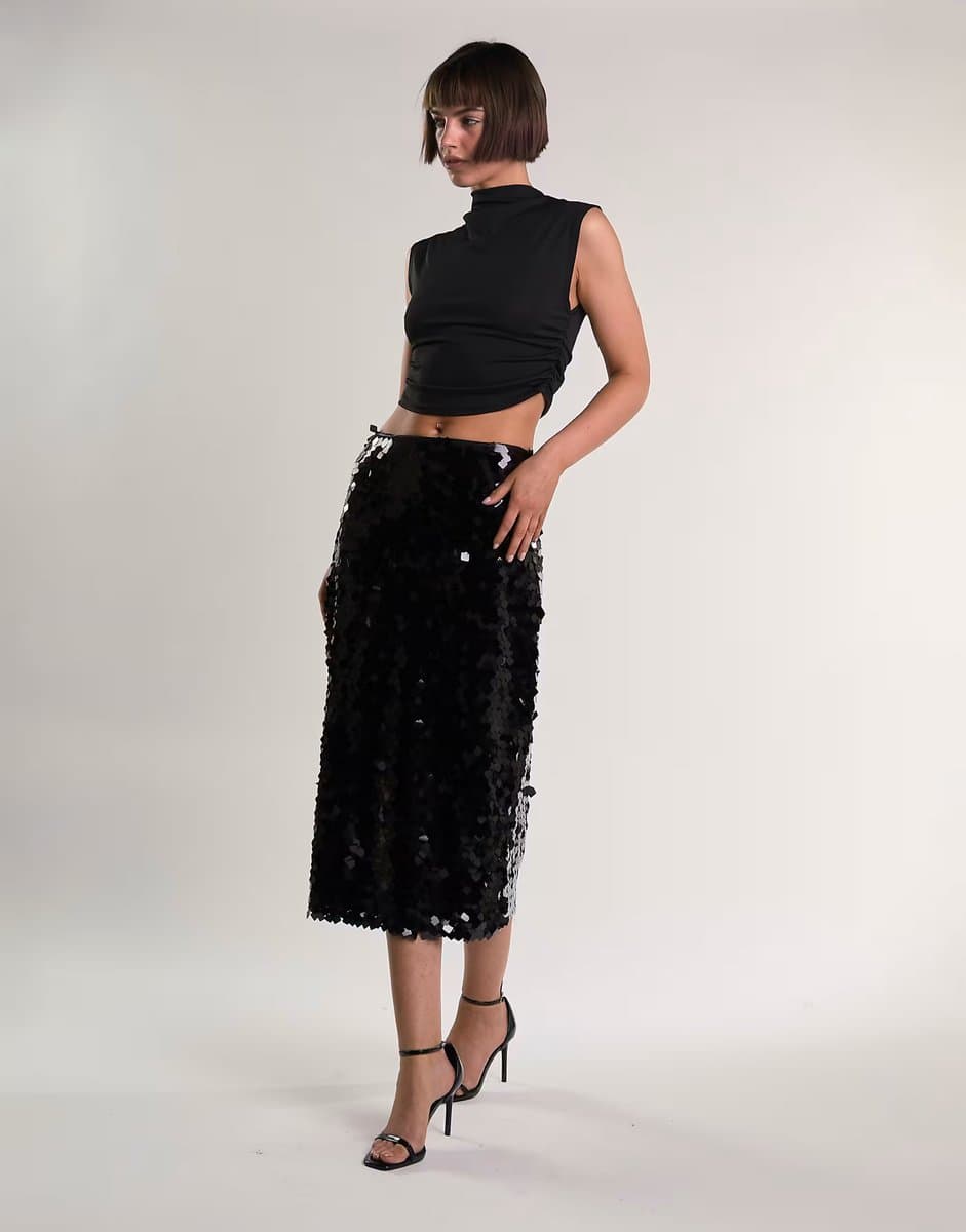 ASOS Glamorous High-waisted midi-skirt in black square sequin