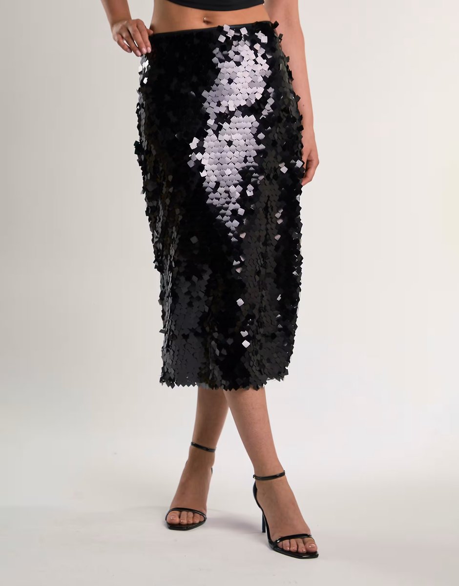 ASOS Glamorous High-waisted midi-skirt in black square sequin - 2