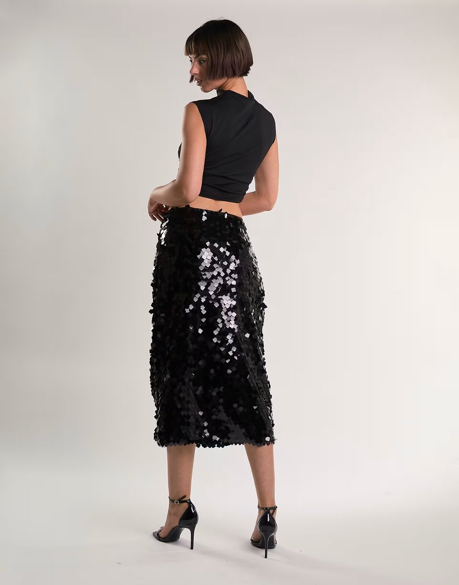 ASOS Glamorous High-waisted midi-skirt in black square sequin - 3