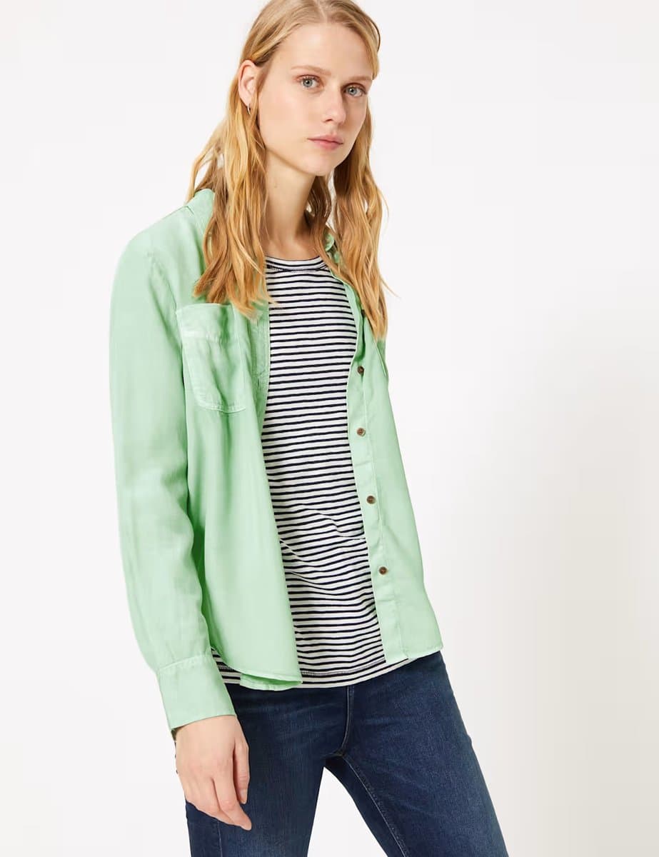 Marks & Spencer M&S Pure Tencel ™ Patch Pocket Shirt Rose Quartz