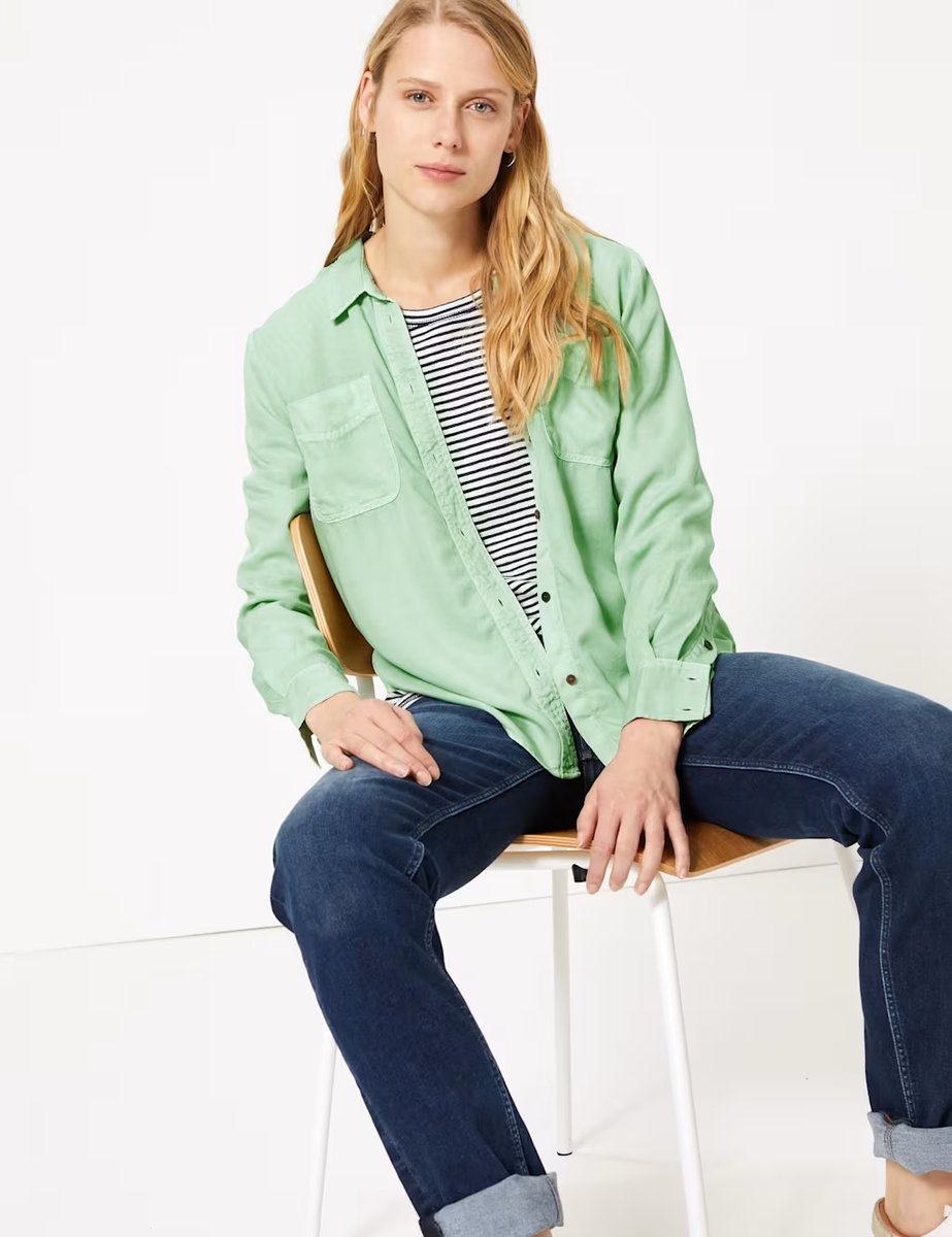 Marks & Spencer M&S Pure Tencel ™ Patch Pocket Shirt Rose Quartz - 4