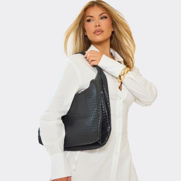 EGO EGO Black Woven Detail Shaped Shoulder Bag