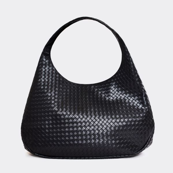 EGO Maria Woven Detail Shaped Shoulder Bag In Black Faux Leather, Women's Size UK One Size - 2