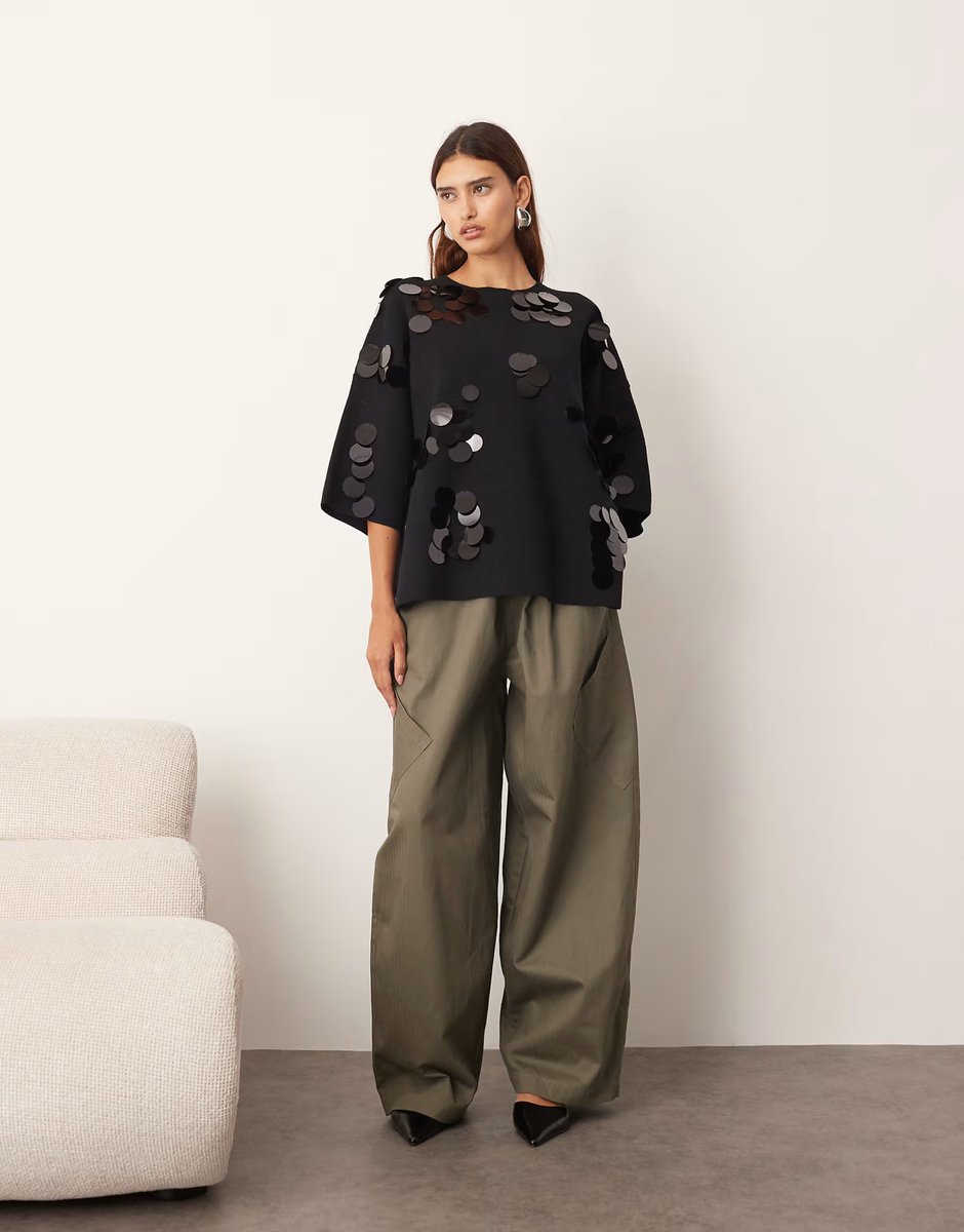 ASOS ARRANGE compact knit disc sequin tee in black - 4