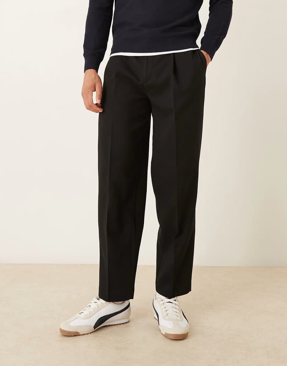 ASOS ASOS DESIGN smart oversized tapered trouser in black microtexture