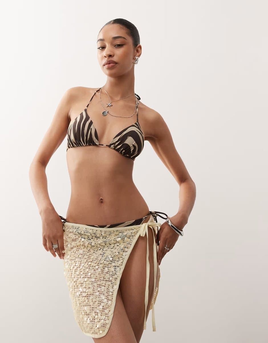 ASOS Reclaimed Vintage tie side beach skirt in butter yellow sequins