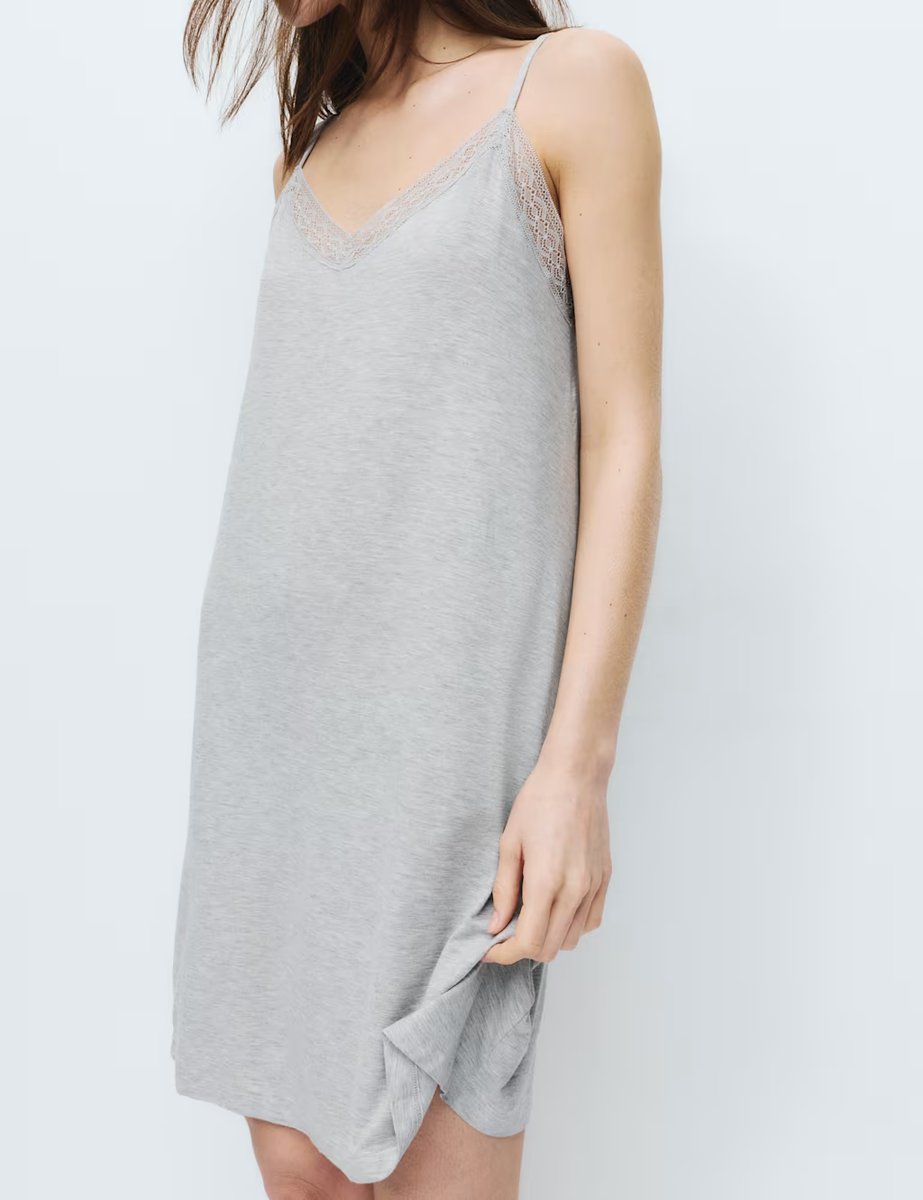 Marks & Spencer M&S Lace Trim Chemise Grey - 2