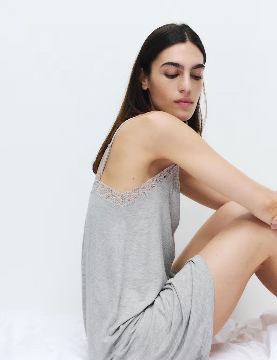 Marks & Spencer M&S Lace Trim Chemise Grey - 4