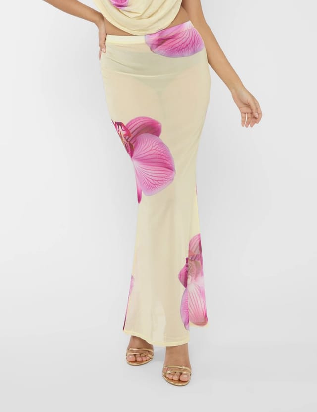 Public Desire Printed Floral Mesh Maxi Skirt Co-ord Yellow - 2