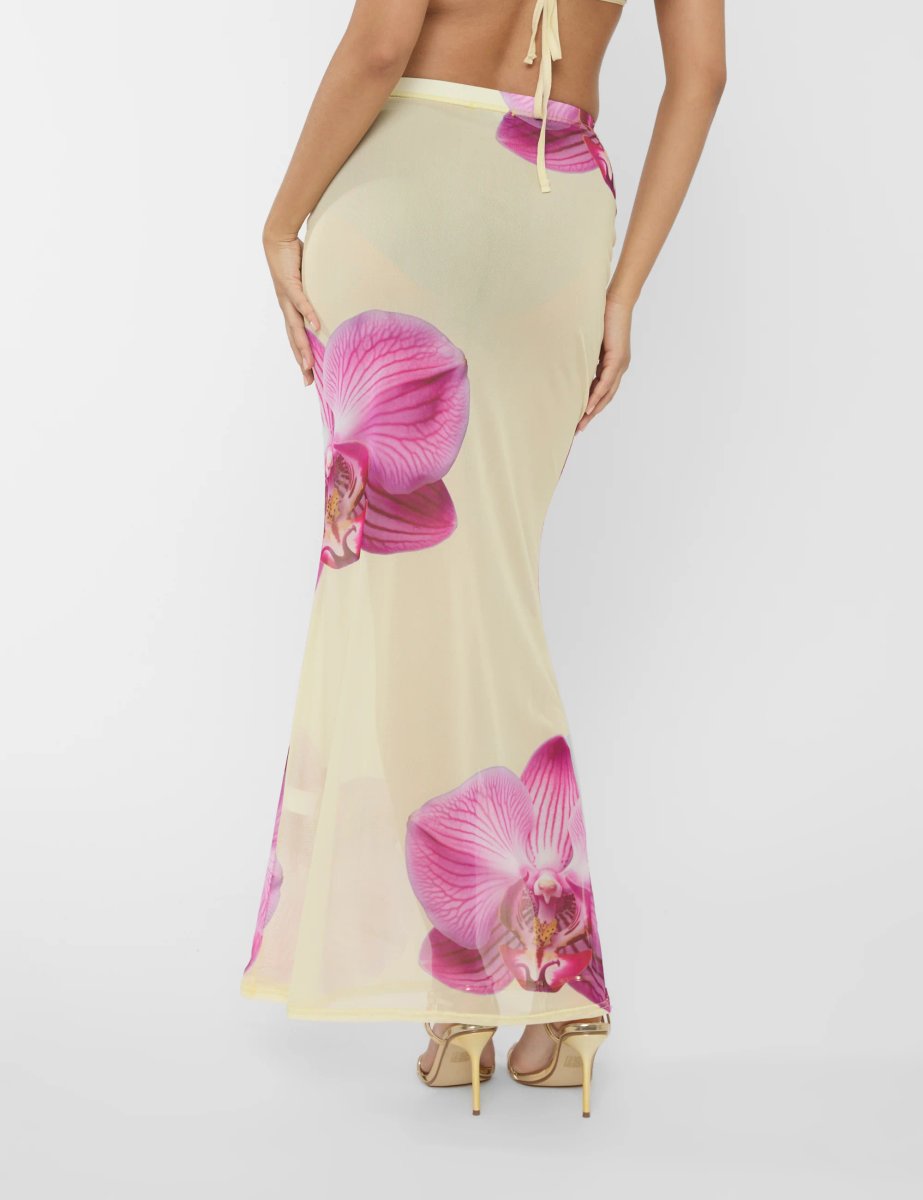 Public Desire Printed Floral Mesh Maxi Skirt Co-ord Yellow - 3