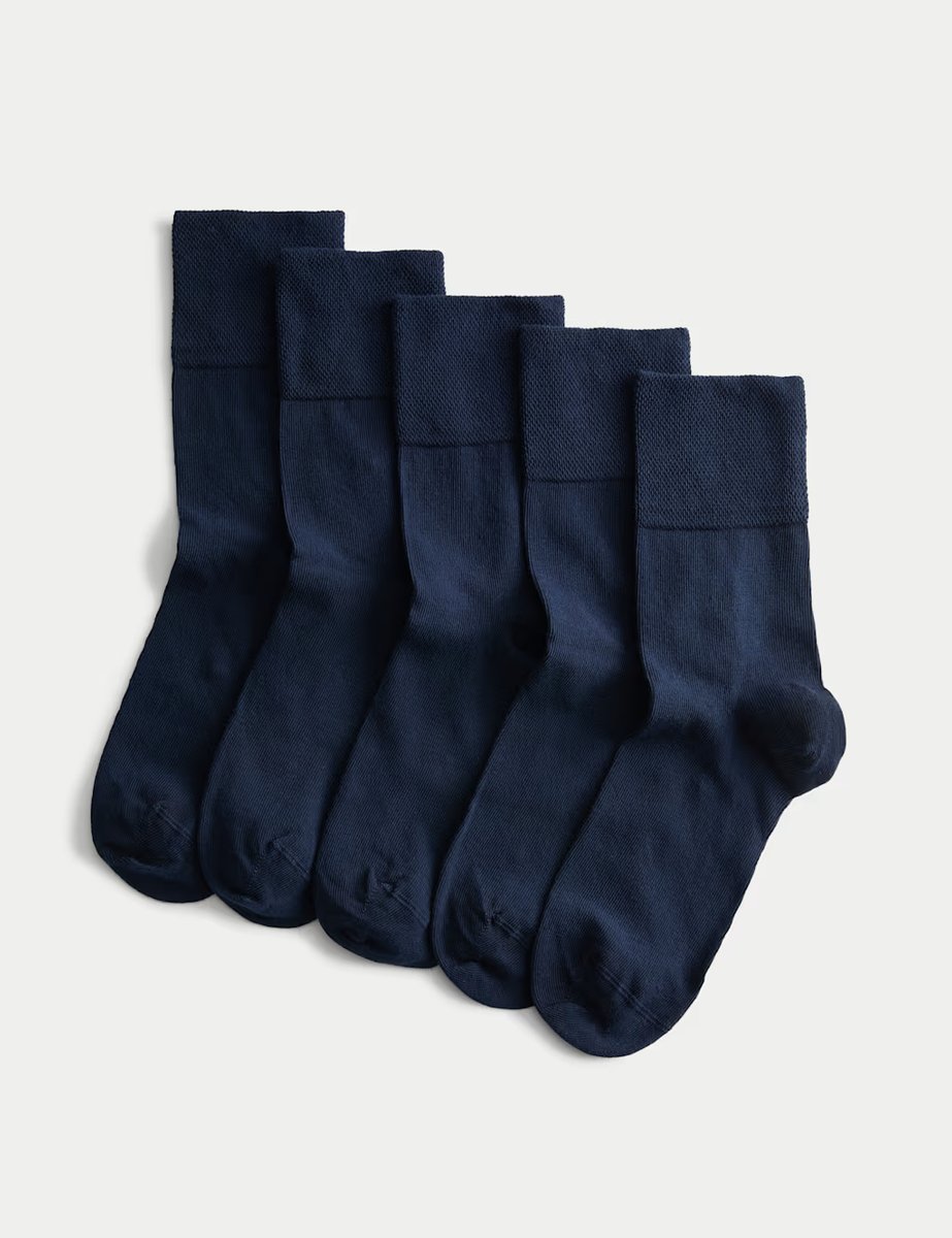 Marks & Spencer M&S 5pk Cotton Rich Soft Top Ankle High Socks Navy - 1