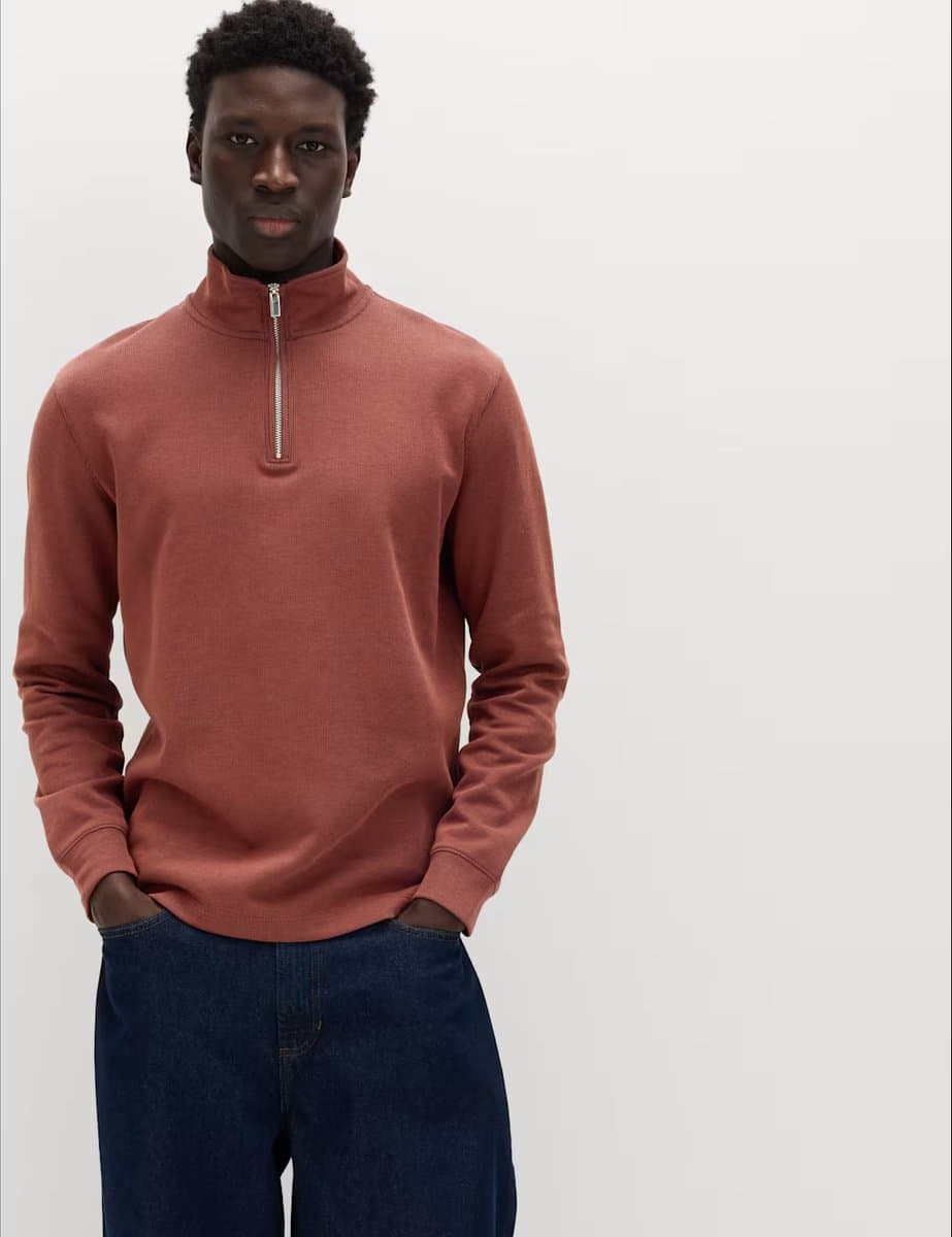 Marks & Spencer M&S Comfort Fit Half Zip Sweatshirt in Paprika