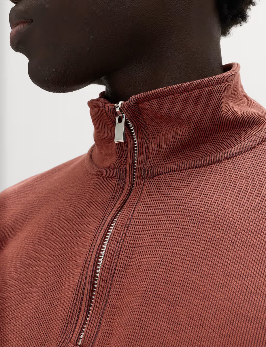 Marks & Spencer M&S Cotton Rich Double Knit Half Zip Sweatshirt Paprika - 2