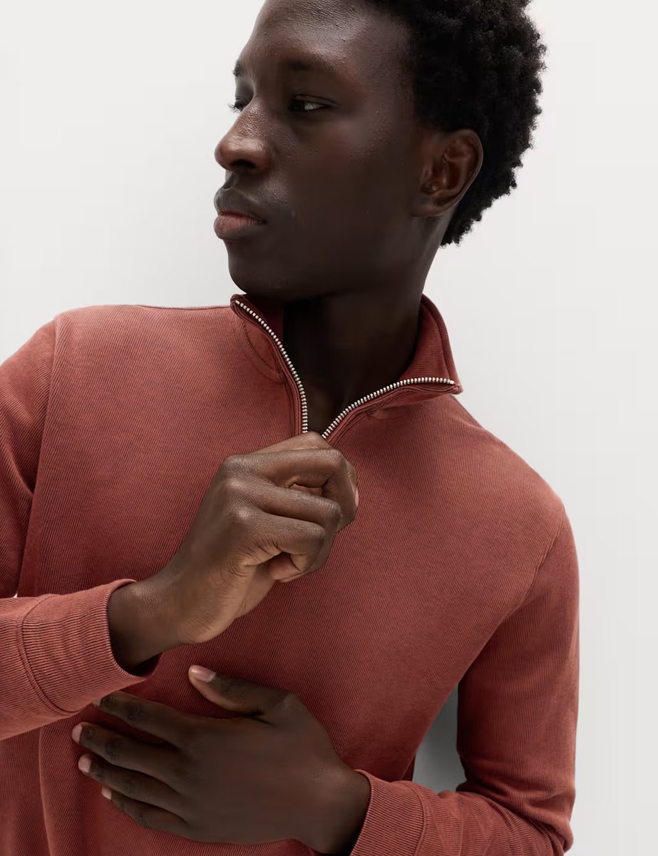 Marks & Spencer M&S Cotton Rich Double Knit Half Zip Sweatshirt Paprika - 4