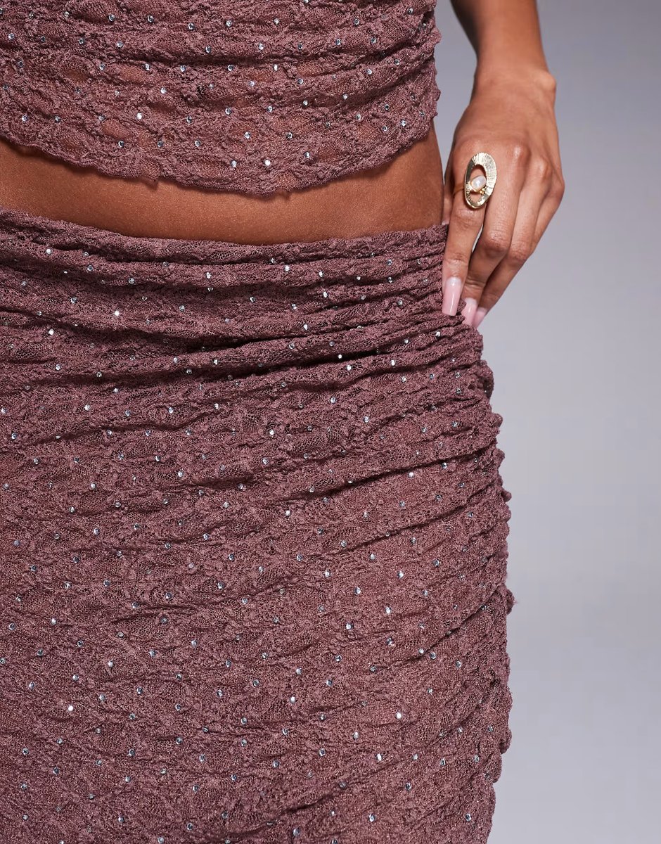 ASOS ASOS DESIGN co-ord hotfix lace ruched maxi skirt in chocolate - 3