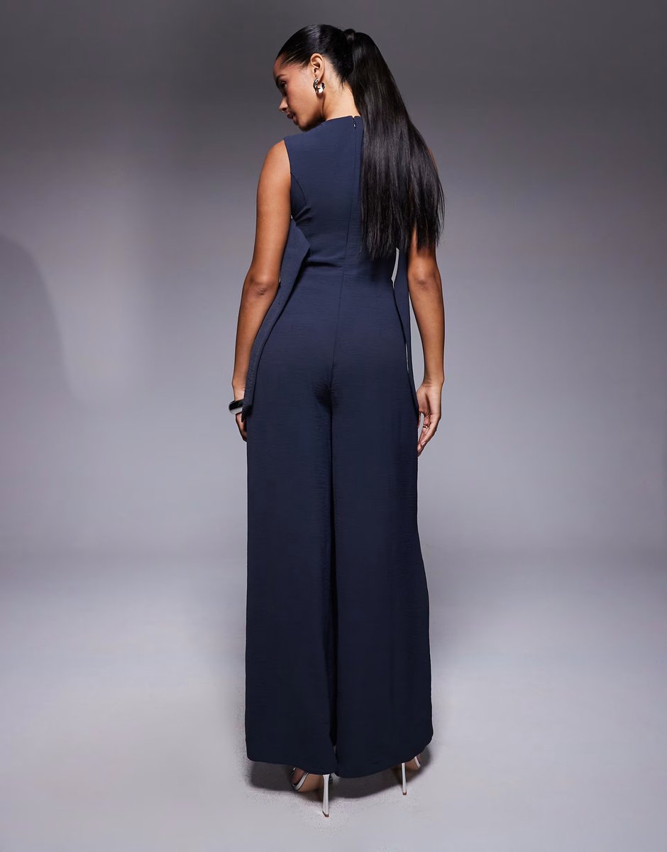 ASOS ASOS DESIGN buckle detail wide leg jumpsuit in charcoal - 3