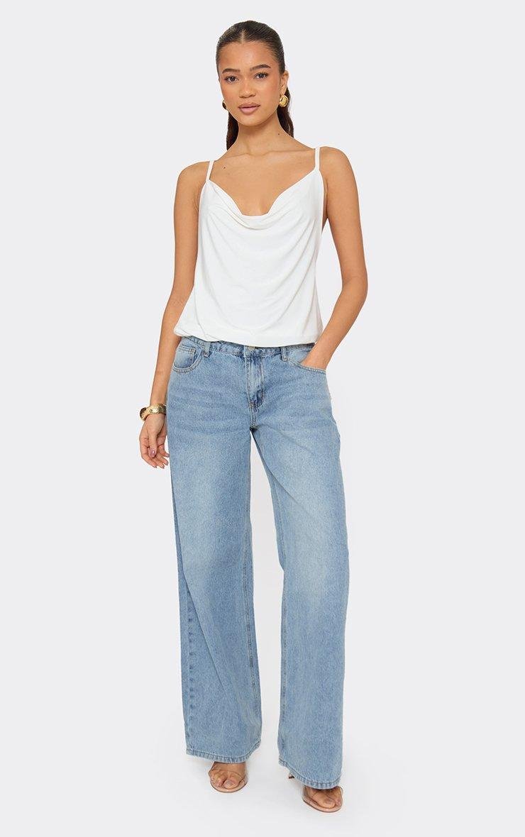 EGO Cowl Neck Trim Back Detail Top In White Slinky, Women's Size UK 6 - 2