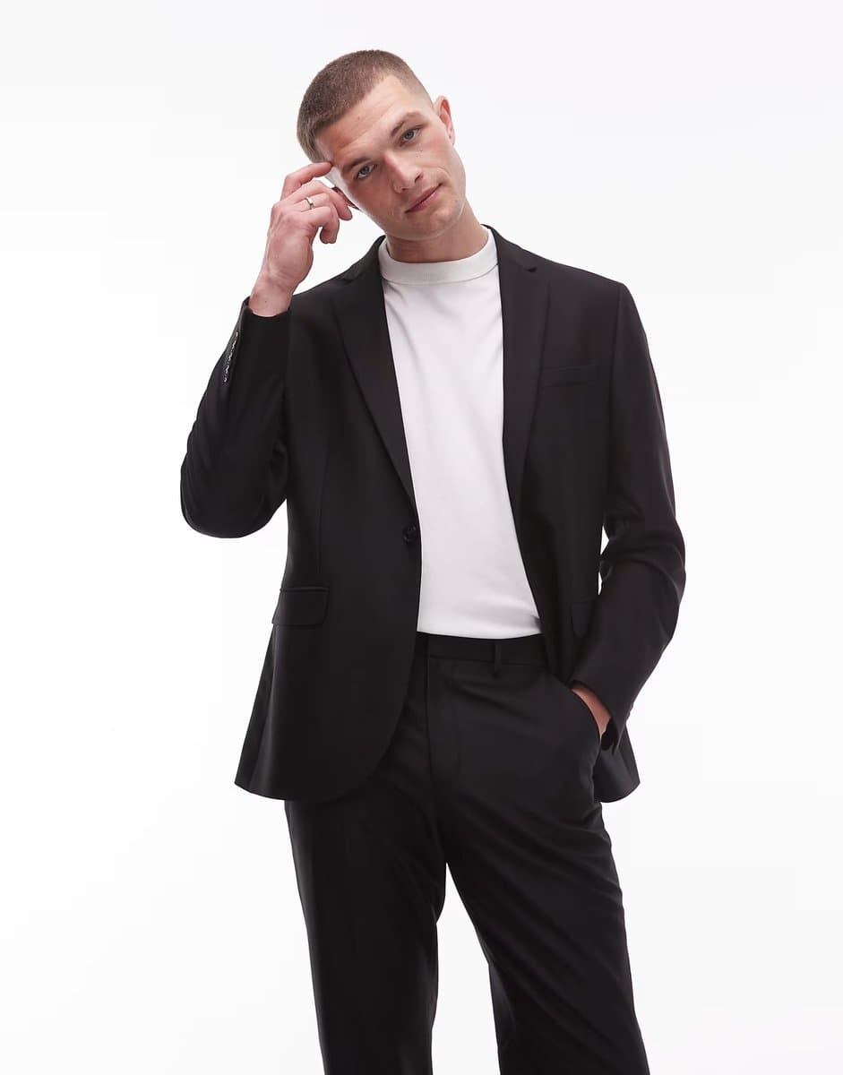 ASOS Topman slim suit jacket in black