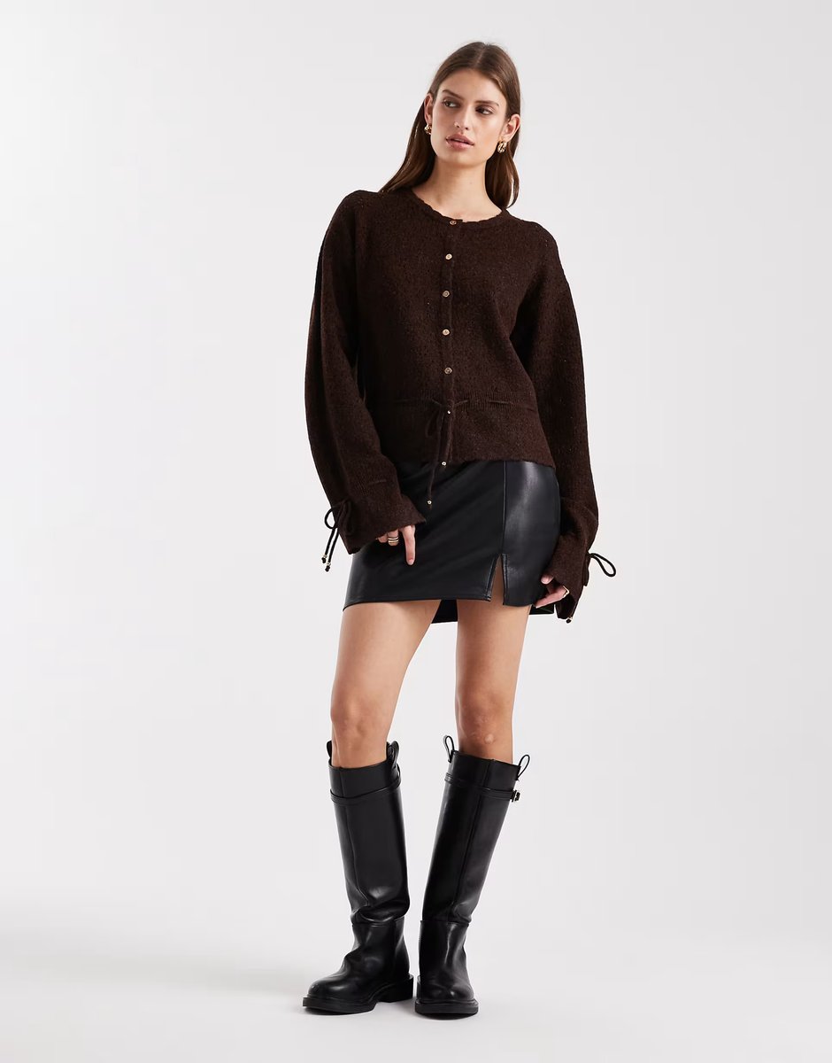 ASOS ASOS DESIGN leather look split front mini skirt in black - 3